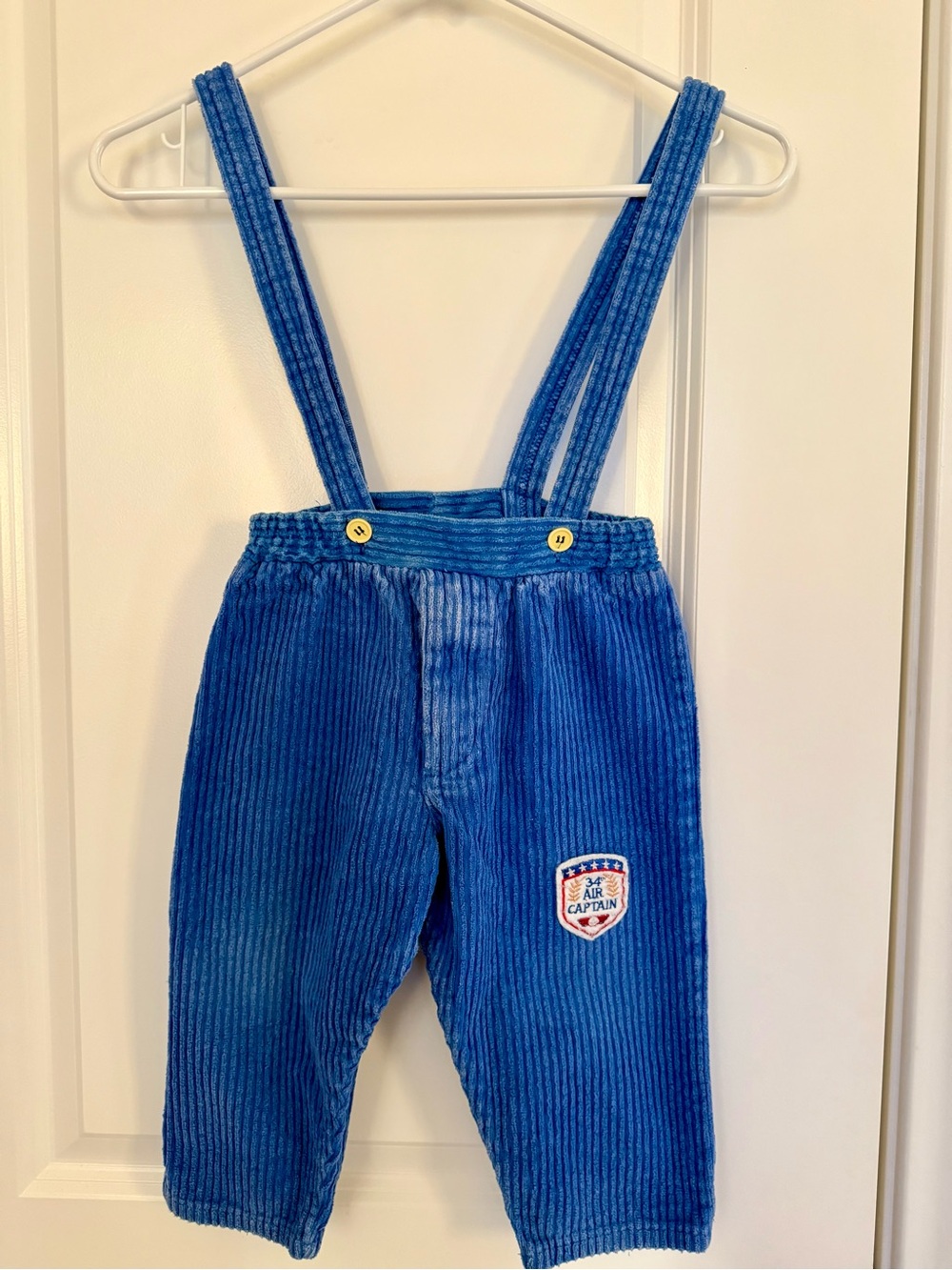 Vintage Kids Blue Novelty Corduroy Suspender Overall Pants with Air Captain 3T